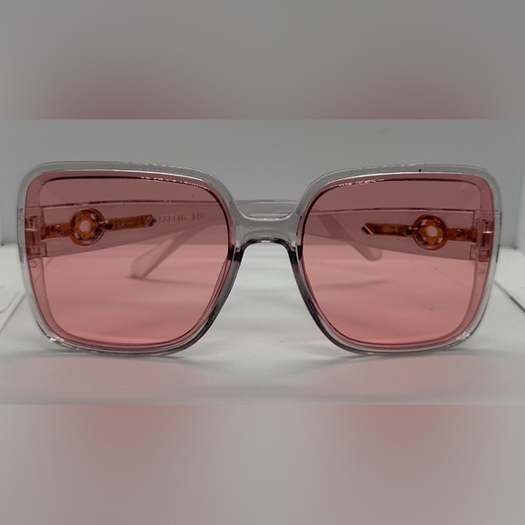 Oversized Square Sunglasses Gray Frame Pink Lens Gold DetailTrendy Fashion UV400 main image 9